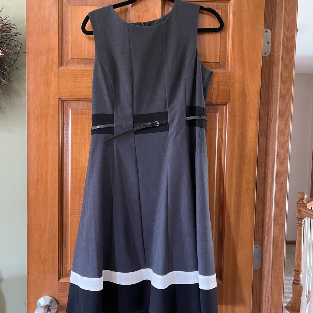 Calvin Klein Dark Gray Midi Dress with Belt